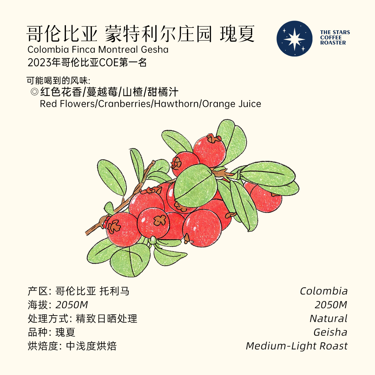 中浅烘手冲/意式SOE瑰夏蒙特利尔哥伦比亚精品单品咖啡豆星辰咖啡