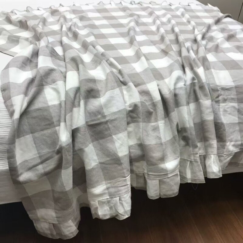 荷叶边格子床单  单人床单 150*210cm（含荷叶边-单层）