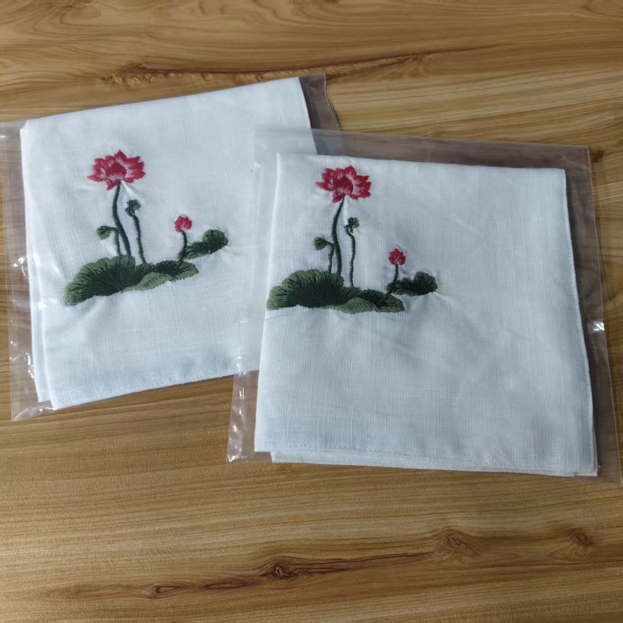 2条【绣花手绢】汉麻刺绣手绢 手巾 手帕   白色双层面料 32*32cm