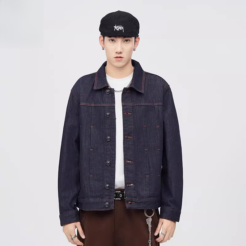 男装 /秋冬新款防褪色原浆水洗牛仔外套复古翻领痞帅牛仔夹克