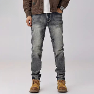 男装 /秋季新款刮烂破洞牛仔裤男小脚修身微锥痞帅补丁乞丐裤