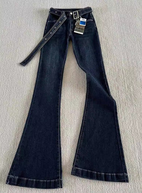 送腰带低腰修身复古港风微喇叭牛仔裤女秋冬显高显瘦弹力拖地裤子