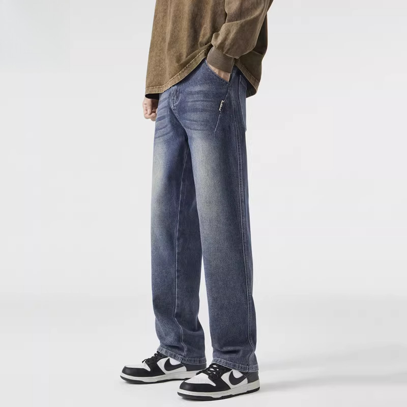 男装 /美式直筒牛仔裤男士秋季宽松垂感阔腿裤弹力休闲长裤子