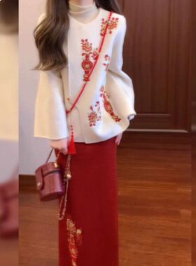 独特漂亮冬装一整套2026新款千金大小姐国风新中式上衣半身裙套装