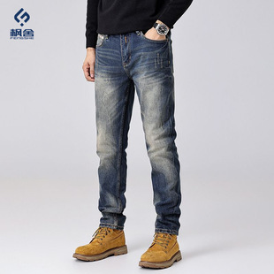 男装 /秋季新款刮烂破洞牛仔裤男小脚修身微锥痞帅补丁乞丐裤