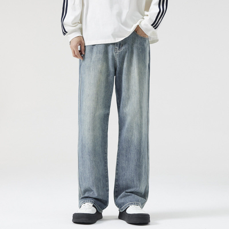 Blaze/2025冬季加绒加厚男牛仔裤宽松直筒潮牌青少年裤