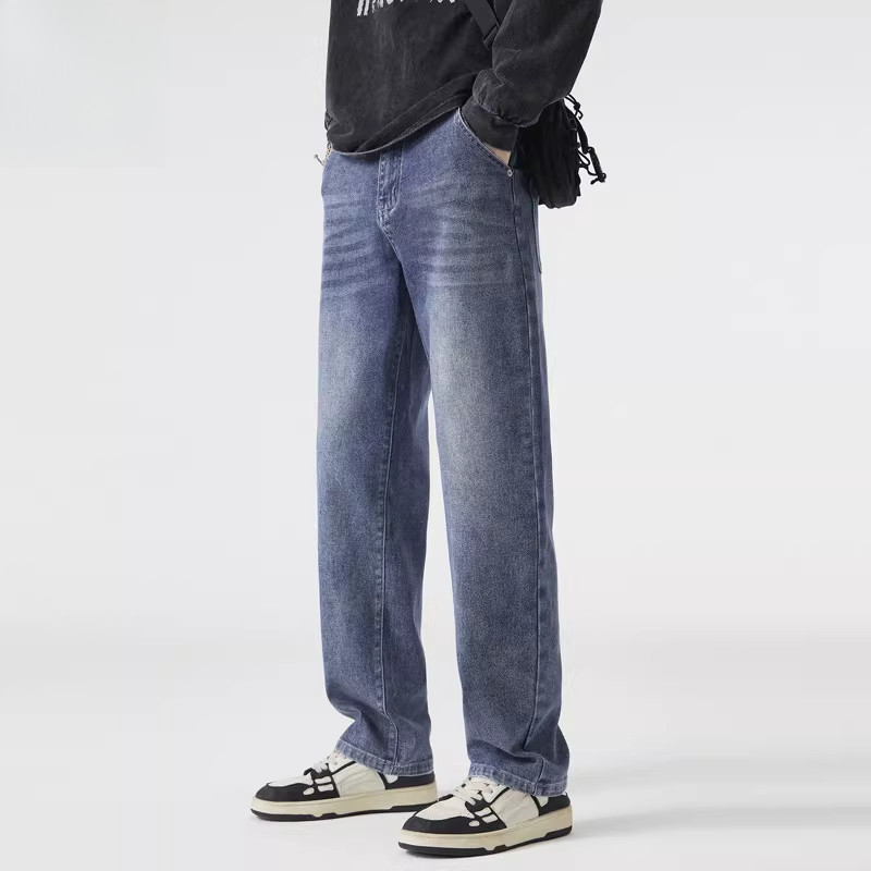 男装 /美式直筒牛仔裤秋季宽松垂感阔腿裤新款弹力休闲长裤男