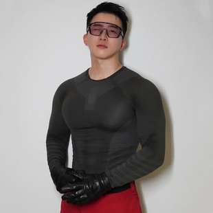 紧身衣男长袖T恤显肌肉无缝运动速干衣跑步健身训练服秋冬打底衫