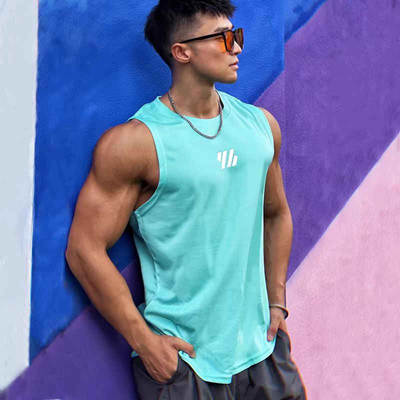 夏季款韩版肌肉运动兄弟健身背心男器械训练跑步无袖网眼速干t恤