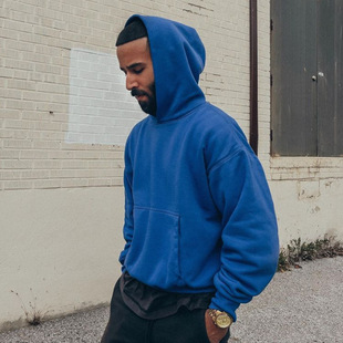 双层连帽卫衣重磅加绒套头衫 hoodie侃爷克莱因蓝美式 layer Kanye