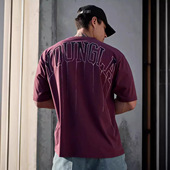 休闲健身训练衣 运动T恤圆领宽松落肩短袖 YOUNGLA美式 硬汉重磅大码