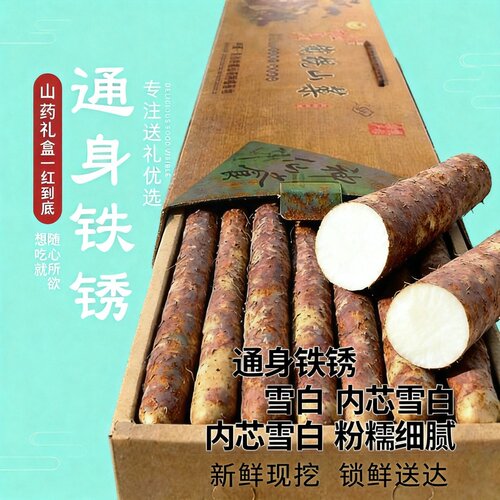 淮山自种铁棍山药礼盒装新鲜农家特产河南焦作温县正宗铁杆紫怀