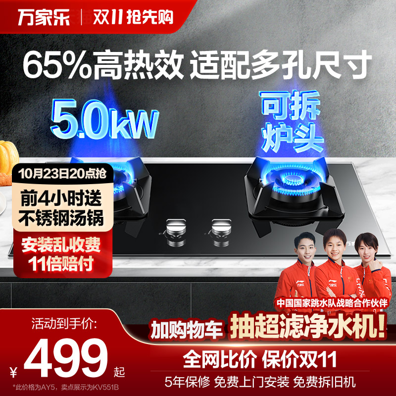 万家乐AY5/KV551B燃气灶家用厨房灶具天然气液化气煤气炉灶双灶