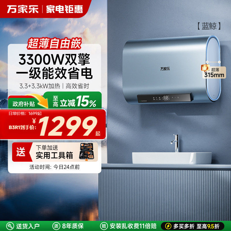 政府补贴万家乐电热水器扁桶双胆家用卫生间洗澡储水速热60升B3R1