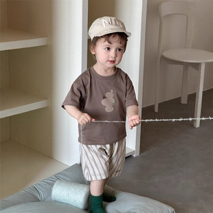 儿童夏季短袖T恤套装薄款薄款2025宝宝夏装韩版男童条纹短裤套装