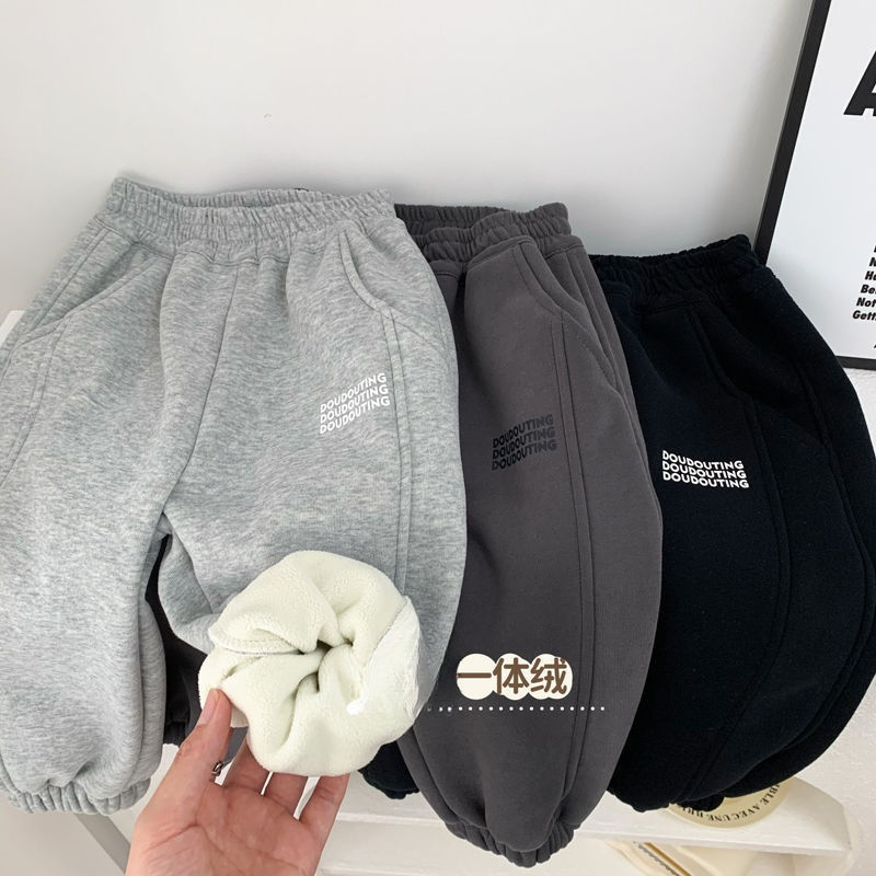 男童一体绒卫裤秋冬新款儿童加绒保暖裤子中小童宝宝休闲运动裤潮