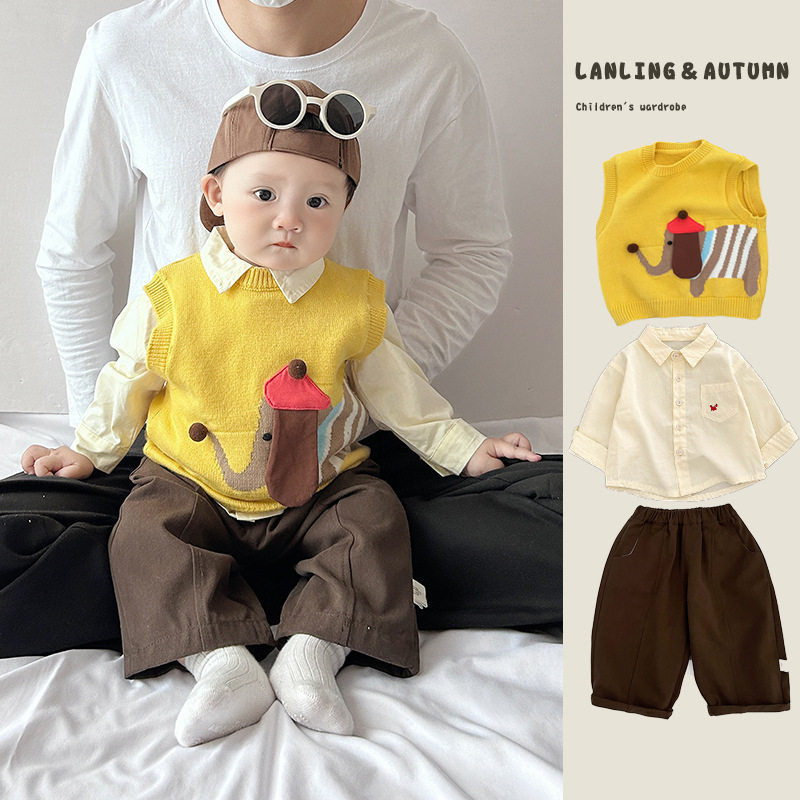 男童春秋季卡通无袖马甲婴儿韩版休闲针织背心男宝宝宽松百搭衣服