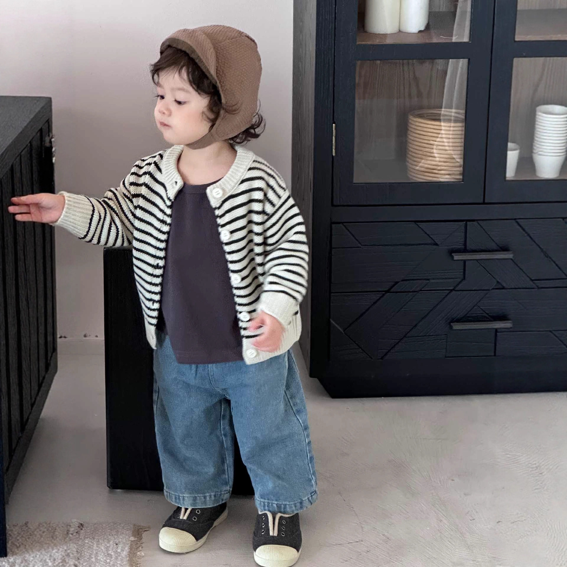 儿童条纹毛衣外套春季2026新款春装韩版童装宝宝衣服春款男童套装