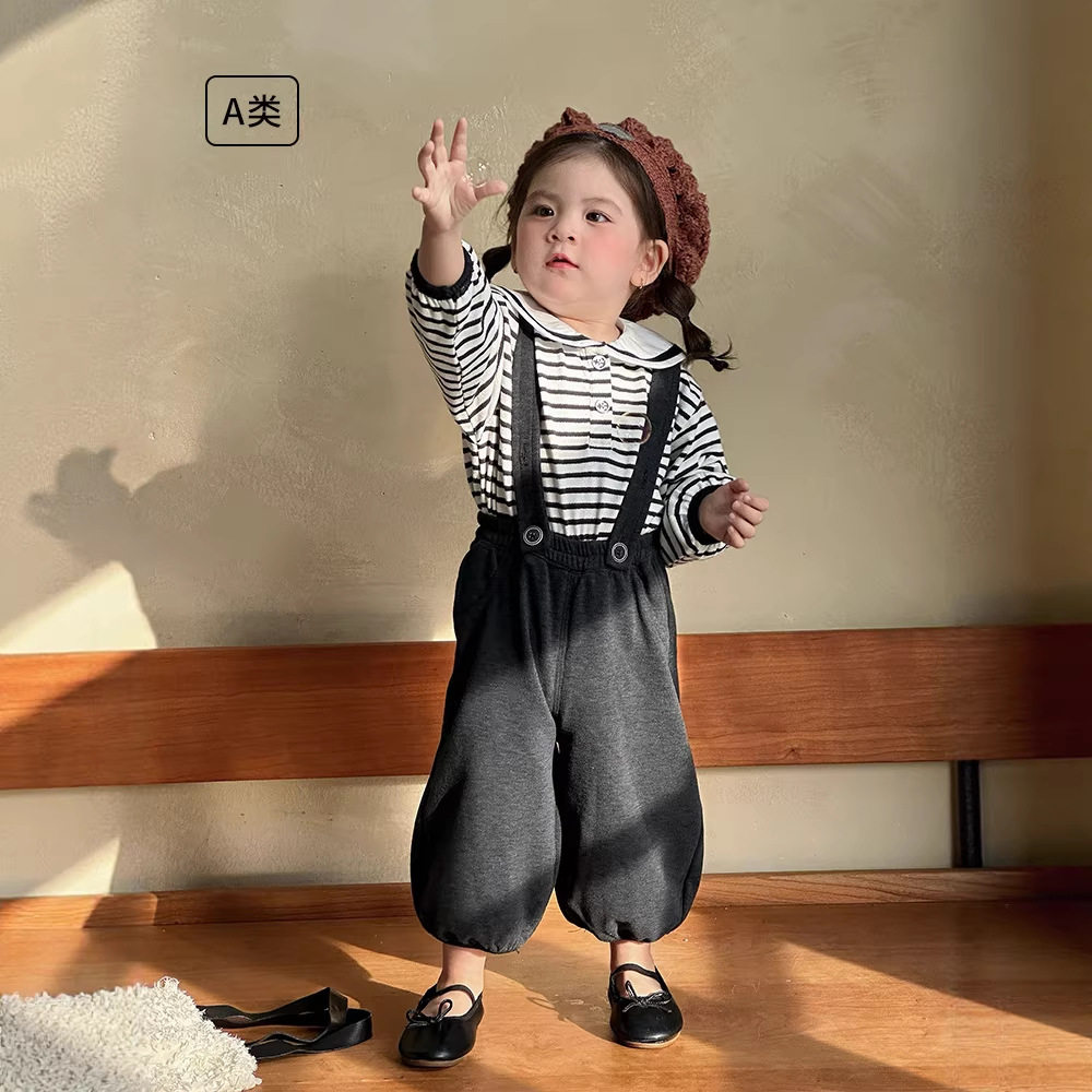 女童春装套装2026新款海军领背带裤女宝宝两件套婴幼儿衣服春季