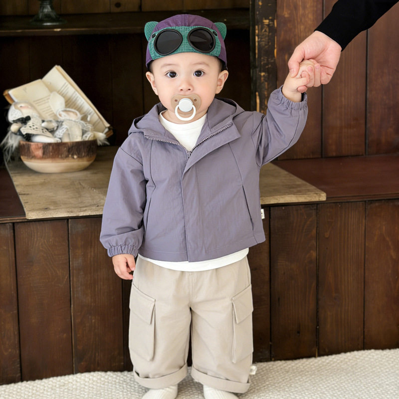 男童春季帅气套装新款宝宝时尚连帽冲锋衣外套婴儿百搭休闲工装裤