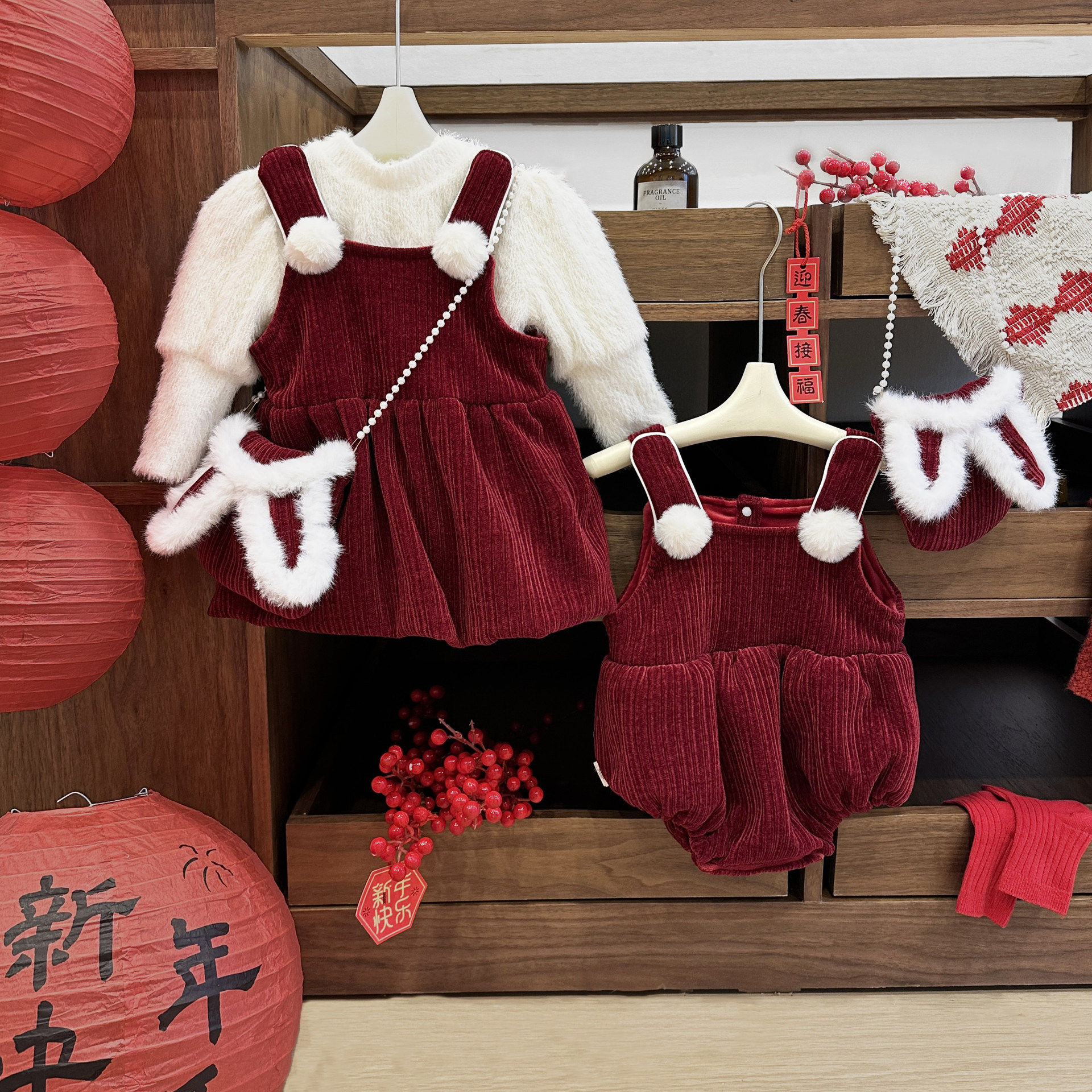 女童连衣裙冬装洋气儿童加厚公主裙生日宝宝包屁衣圣诞新年拜年服