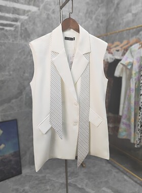 无袖肩垫设计领带西装马甲裙夏宽松通勤外套女A59915