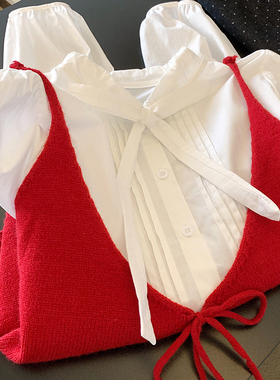 CHAO级推荐！韩系氛围感红色粗线针织吊带背心女秋季叠穿外搭马甲