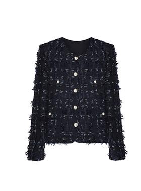 宝蓝色流苏小香风短外套女2024秋季新款手工编织百搭上衣A70892