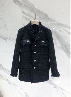 Kalman  黑色名媛~~韩版设计感短款粗花呢外套S9830