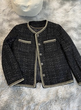 90白鸭绒！羽绒黑色纱线混纺编织小香风羽绒服外套女~~A60712