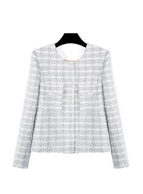 清仓捡漏~~名媛小香风外套蓝色格子编织手工单排扣   A71078