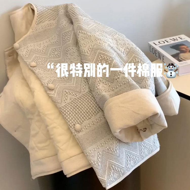 欧货重磅复古灰色圆领棉服