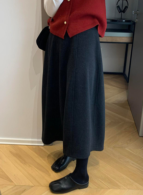 强烈推荐！高腰显瘦毛呢半身裙女秋冬新款韩系极简百搭花苞中长裙