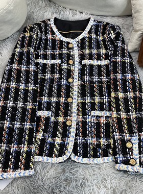 【优雅小香】彩色纱线竹编~~黑金格纹粗花呢外套  A72007