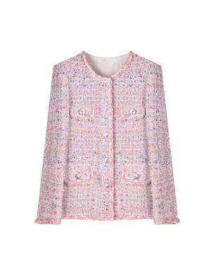 粉色编织小香风短外套女2024高奢定制法式名媛气质圆领上衣A78012