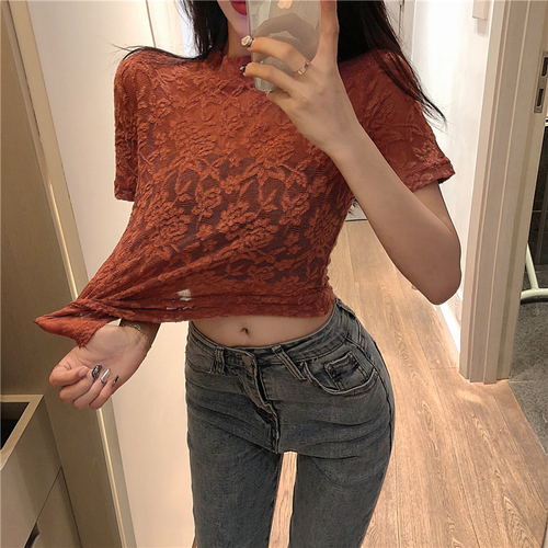 Real-price Sexy Lace Top with Tight Sleeves and Retro Design