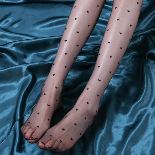 性感波点提花蝴蝶结爱心丝袜黑丝