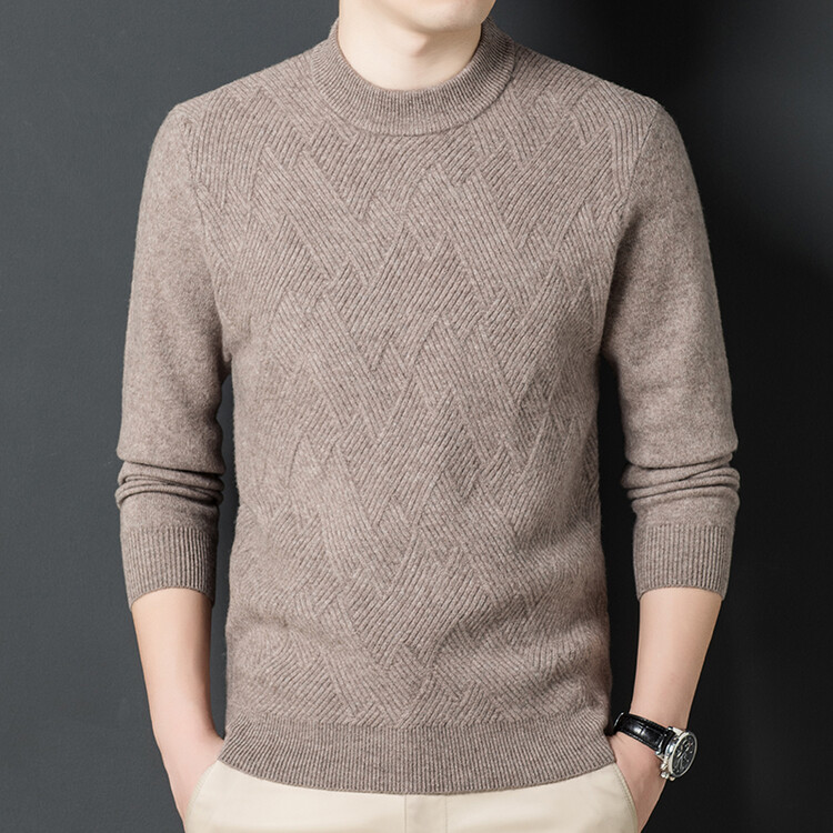 2025冬季休闲男士中领加厚保暖毛衣韩版纯羊毛衫男装纯色针织衫潮