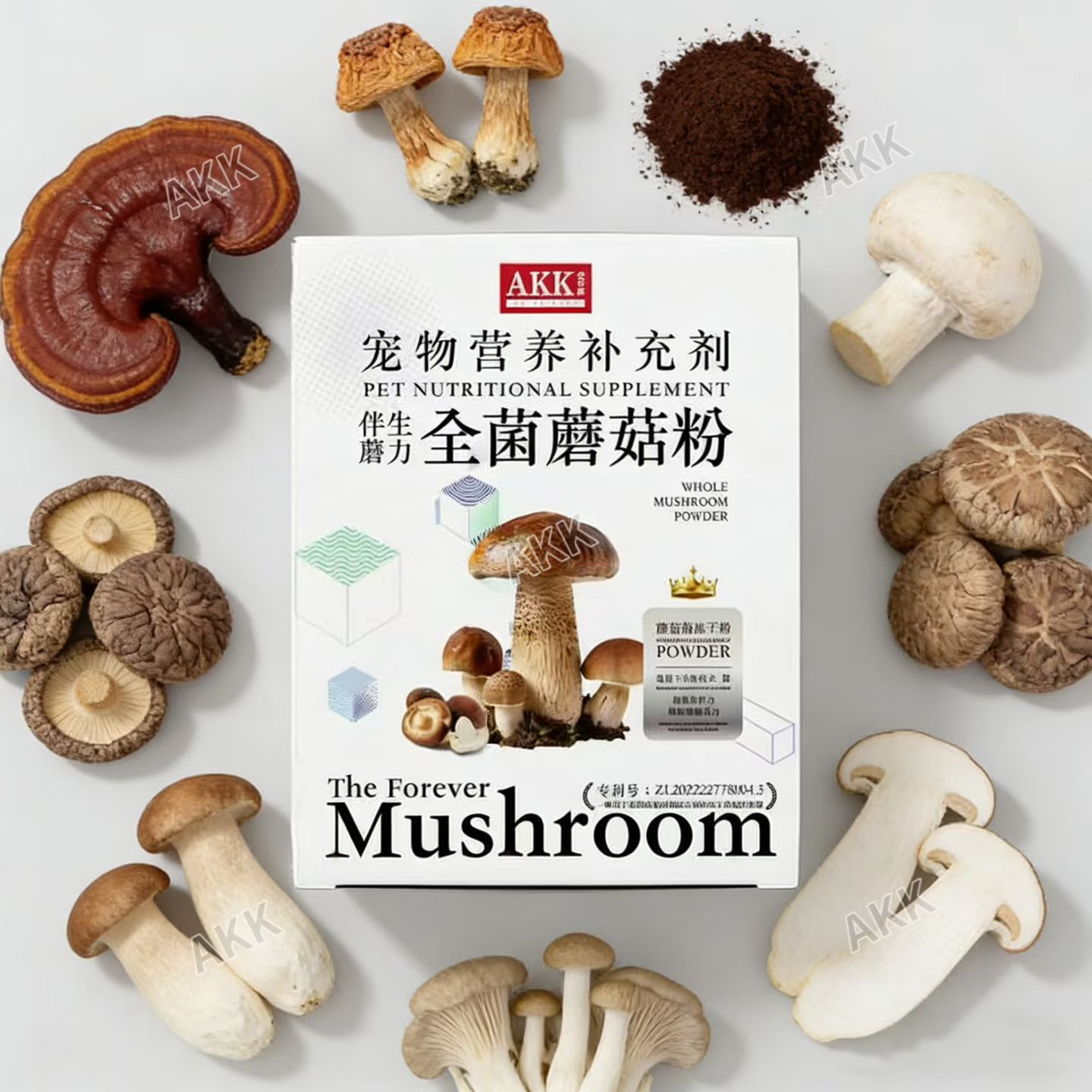 AKK安可康有机蘑菇粉猫狗通用狗特色保健品