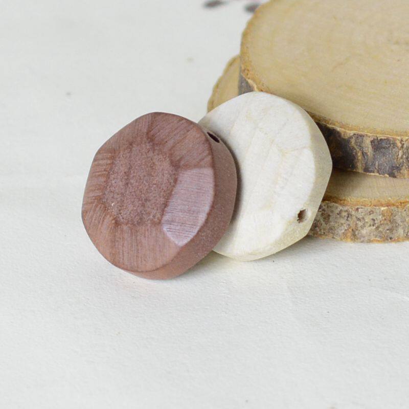 手工刻面扁圆珠贯穿孔木珠diy配件散珠大漆漆画材料毛胚木胎珠子