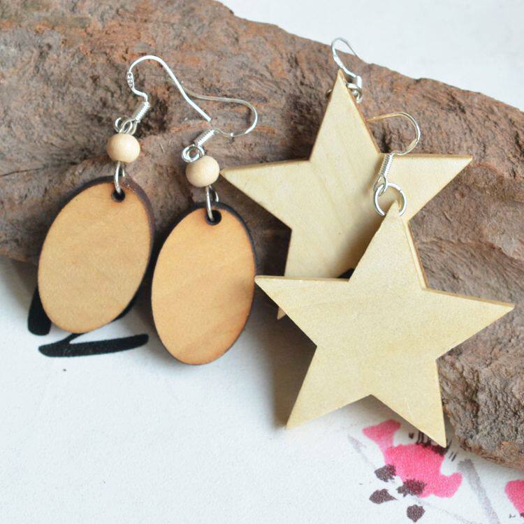 原木实木五角星椭圆耳环耳坠手工diy大漆漆艺漆画材料木胎胚
