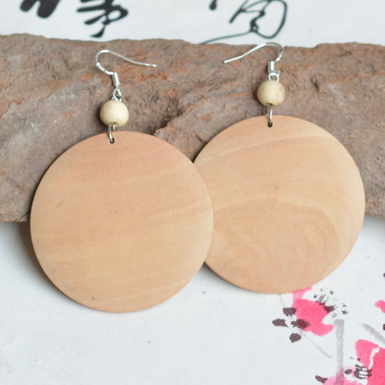 波西米亚风毛胚木制木质耳环实原木手工DIY彩绘漆艺漆画材料圆片