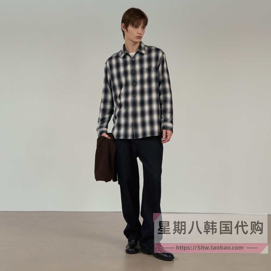 包直邮韩国代购 Mind Bridge25冬男士长袖微绒面格子衬衫MZWS7101