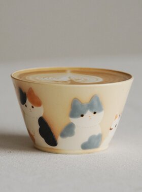 手绘哑光叶子手作猪口杯拉花杯
