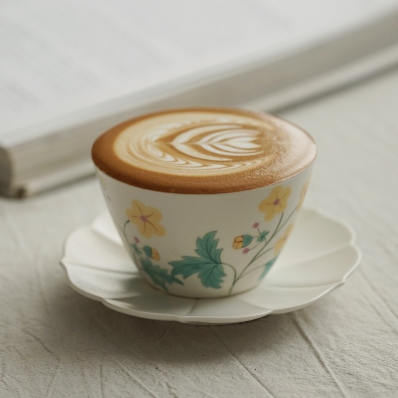 叶子手作手绘哑光猪口手握拉花杯