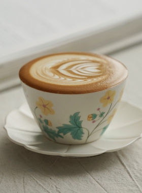 手绘哑光猪口杯◢叶子手作本来不该有咖啡杯女士个人手作拉花杯