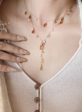 精致黄水晶项链美国包金小众