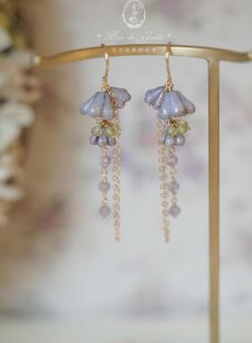夏日微风*丁香风铃。淡紫色花朵系耳环饰钩夹捷克包金小众原创女