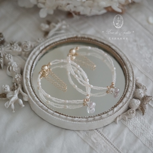 夏日微风*奶茶泪珠。美国制玻璃水滴捷克珠珍珠双层手链原创小众