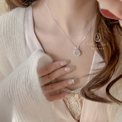 小千金轻奢通体纯银玉髓项链耳钉